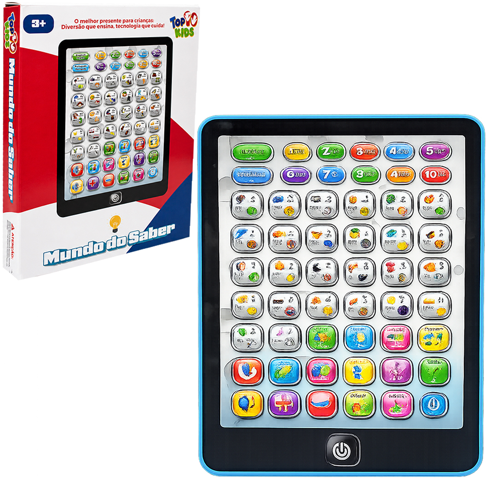 TABLET INTERATIVO BILINGUE PORTUGUES E INGLES 26 LETRAS E 32 PALAVRAS MAGIA DO SABER A PILHA TOP KIDS