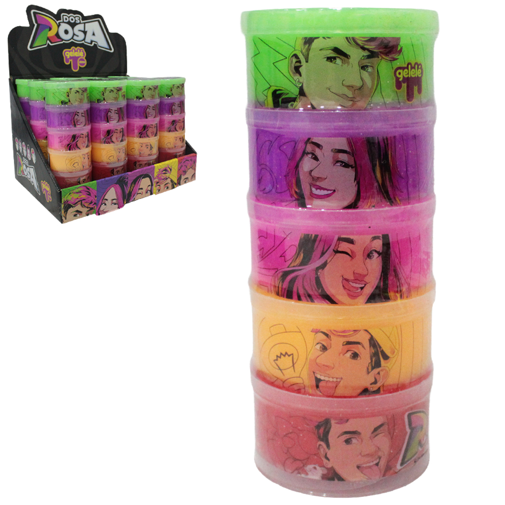 GELEINHA SLIME / GELELE TORRE DOS ROSA COM GLITTER 5 CORES 330G NO POTE DP PLAY