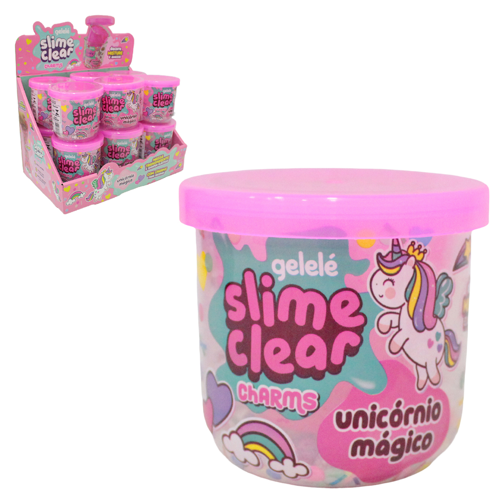 GELEINHA SLIME CLEAR CHARMS/GELELE UNICORNIO MAGICO DECORE MISTURE E AMASSE 115G POTE DP PLAY
