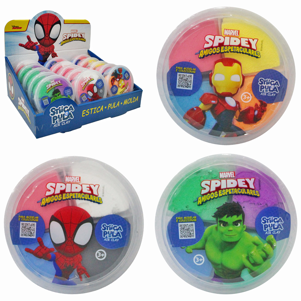 MASSINHA DE MODELAR STIICA E PULA SPIDEY AMIGOS ESPETACULARES COM 4 CORES 20G NO POTE DP PLAY