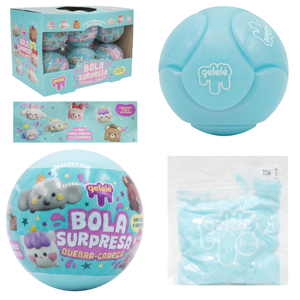 BOLA SURPRESA QUEBRA CABECA GELEINHA SLIME / GELELE 70G 6 MINI CABECUDINHOS COLECIONAVEIS DP PLAY