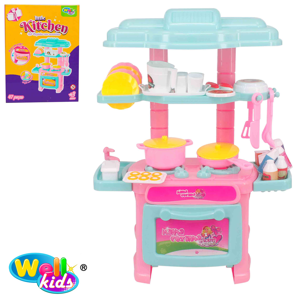 KIT COZINHA INFANTIL COM FORNO + FOGAO E ACESSORIOS LITTLE KITCHEN 47 PECAS