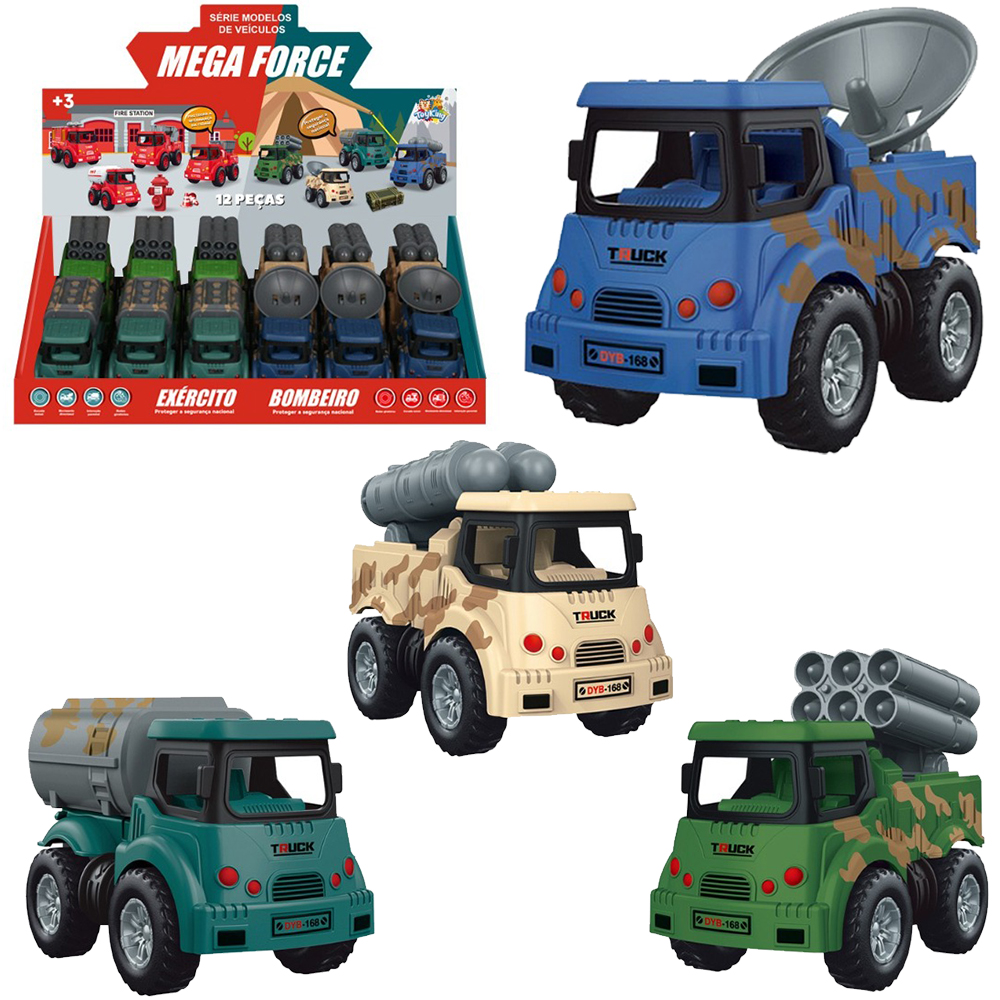 CAMINHAO MILITAR EXERCITO A FRICCAO PULL BACK MEGA FORCE DP PLAY