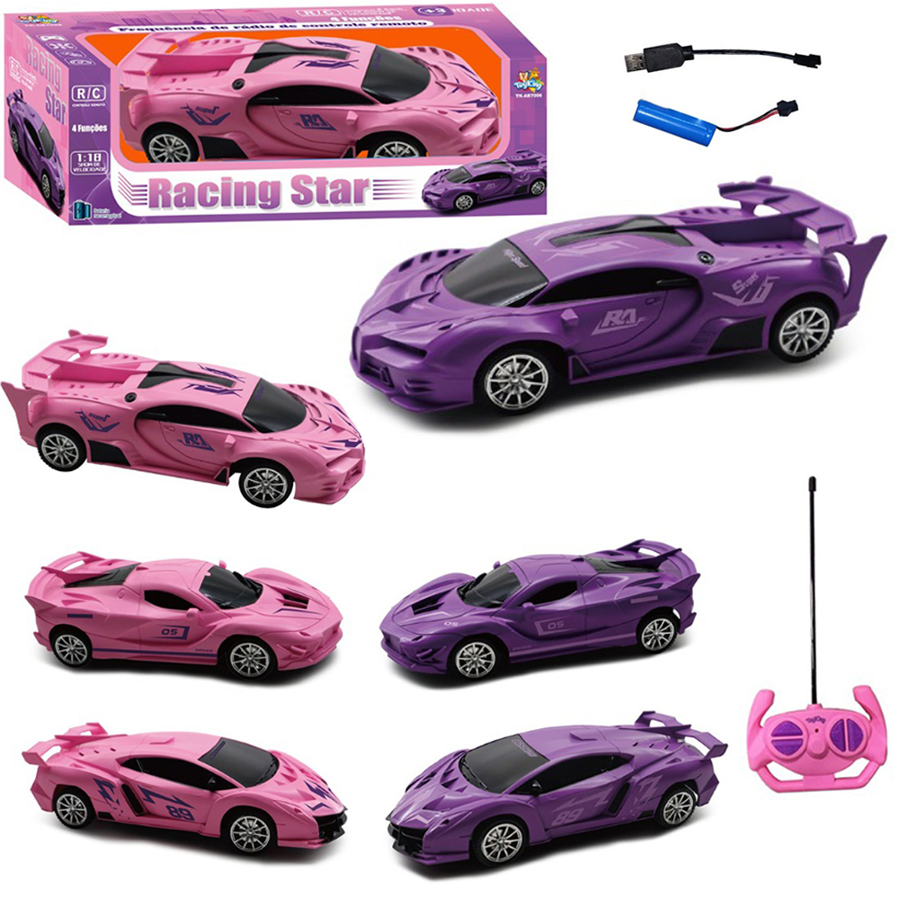 CARRO COM CONTROLE REMOTO SEM FIO RACING STAR 7 FUNCOES COM LUZ A BATERIA RECARREGAVEL