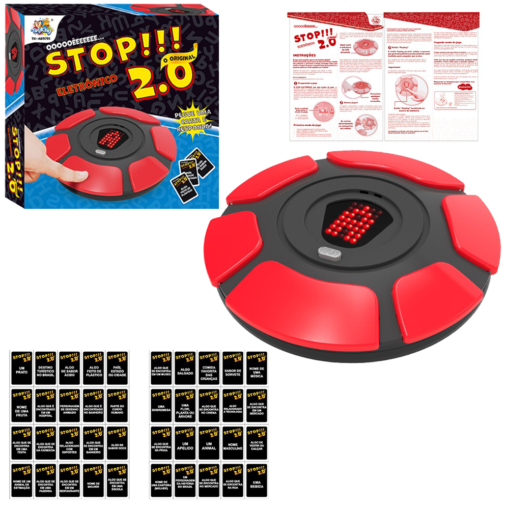 JOGO STOP!!! ELETRONICO 2.0 COM 20 CARTAS + SOM E LUZ A PILHA
