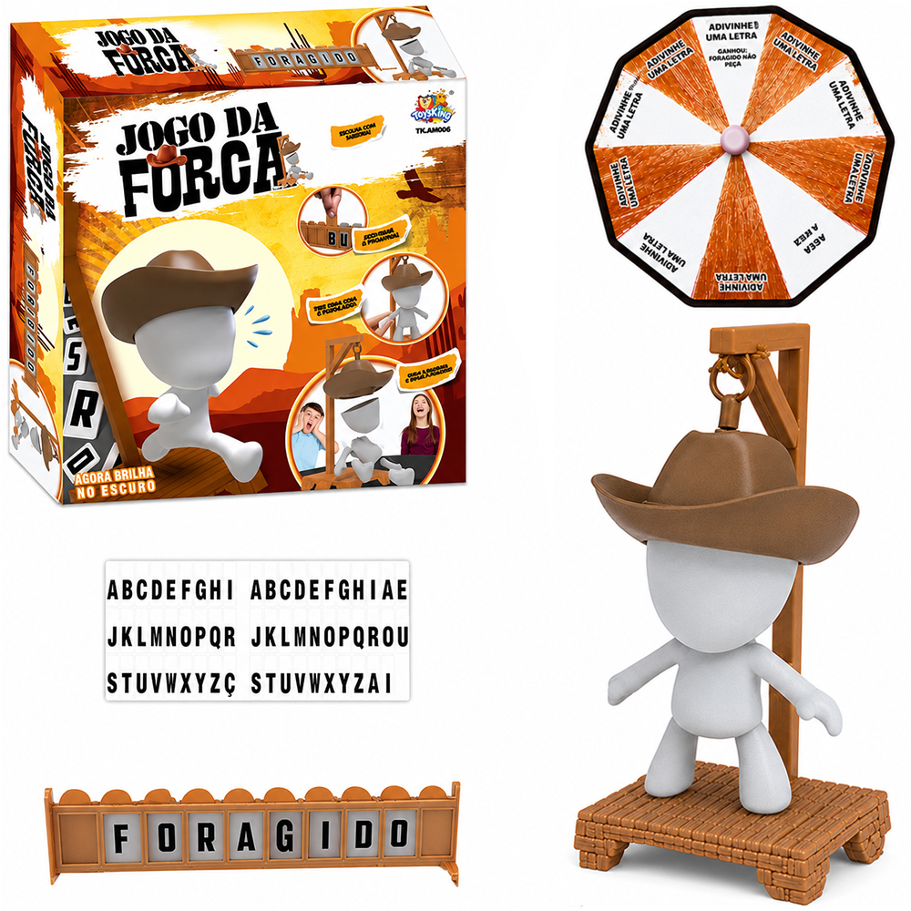 JOGO DA FORCA COM BONECO COWBOY MAGNETICO BRILHA NO ESCURO + ACESSORIOS 18 PECAS