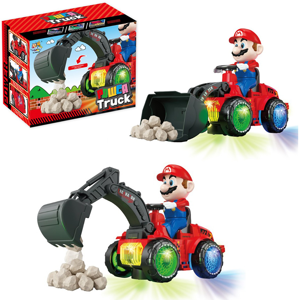 TRATOR RETROESCAVADEIRA 360º BATE E VOLTA COM BONECO + SOM E LUZ POWER TRUCK A PILHA