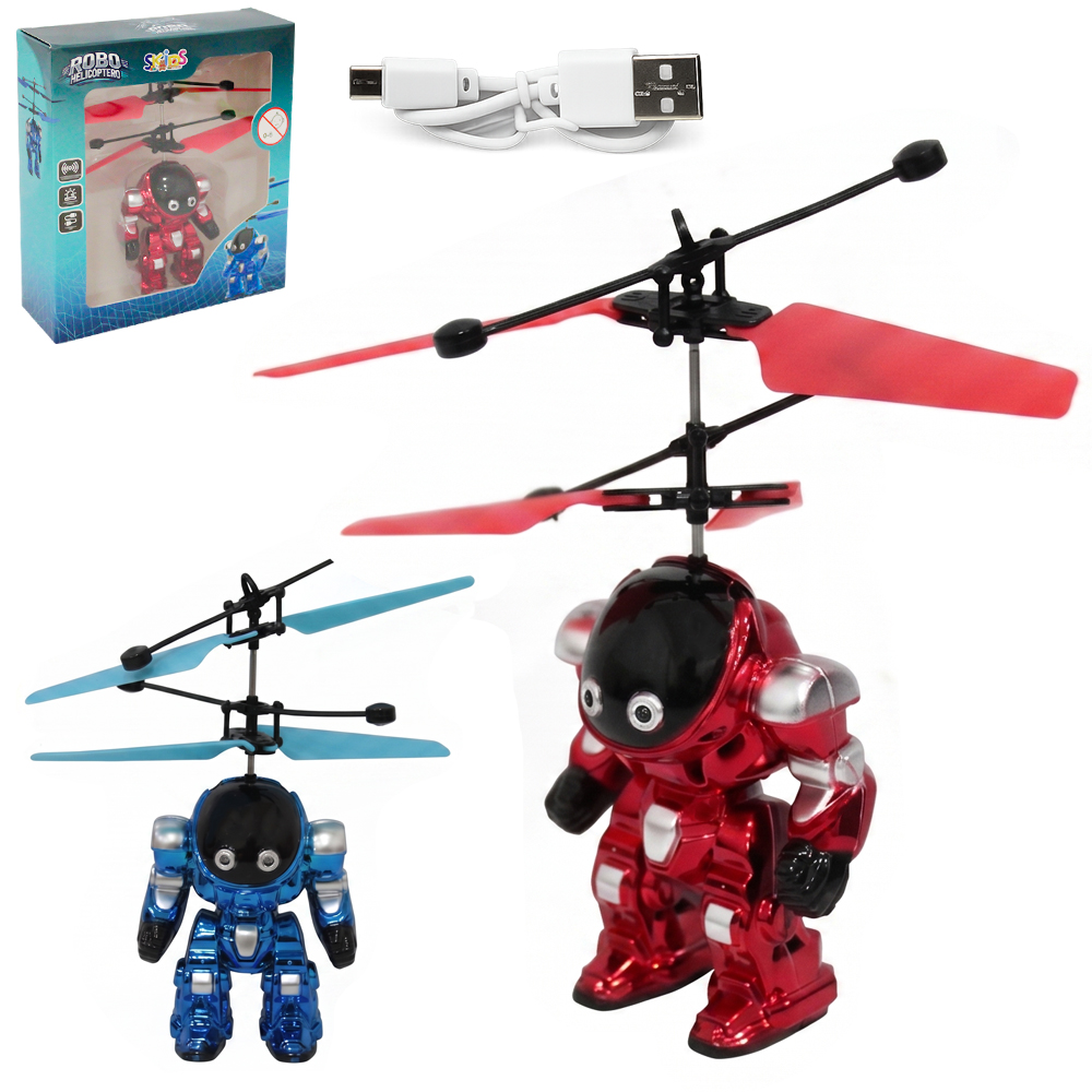 BONECO ROBO HELICOPTERO DRONE COM SENSOR DE APROXIMACAO RECARREGAVEL USB + LUZ SK TOYS