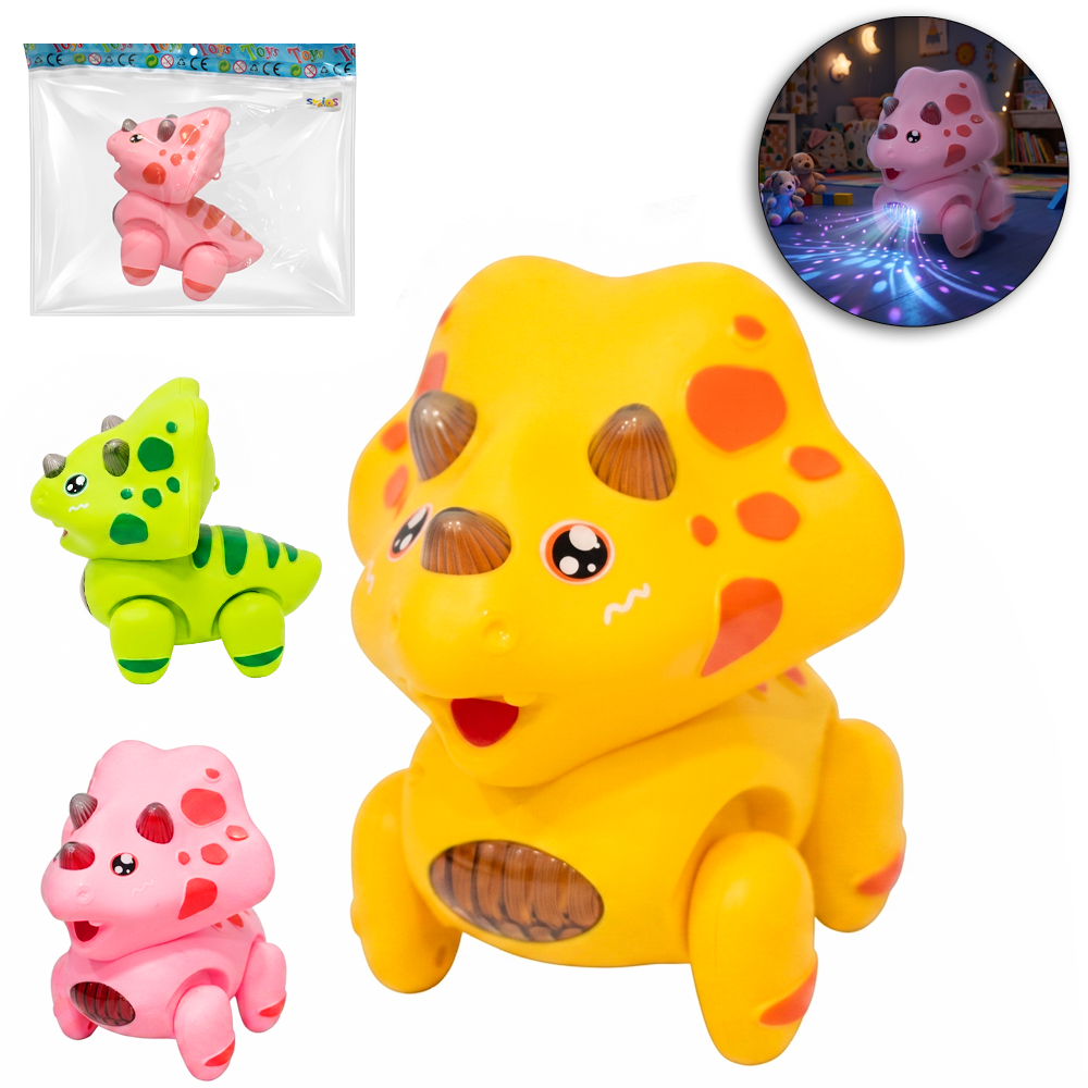 DINOSSAURO COM MOVIMENTO + SOM + LUZ E CORDAO SK TOYS A PILHA 