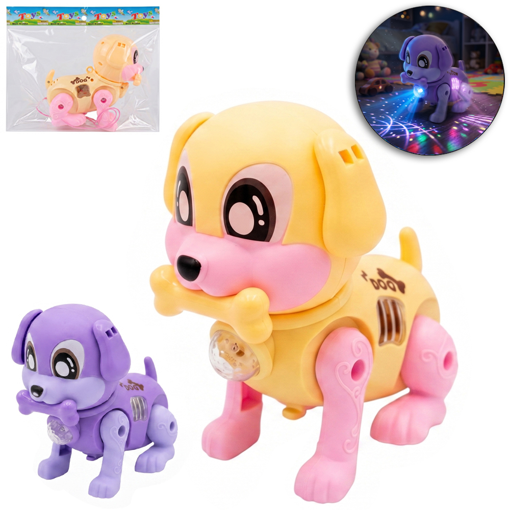 CACHORRO COM MOVIMENTO + SOM + LUZ E CORDAO SK TOYS A PILHA