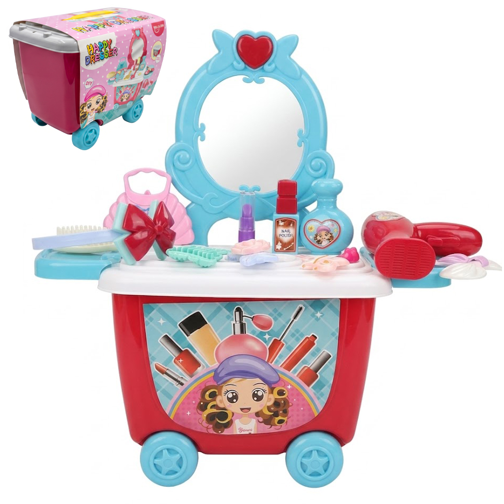 KIT BELEZA INFANTIL COM PENTEADEIRA + SECADOR E ACESSORIOS HAPPY DRESSER 17 PECAS NO CARRINHO