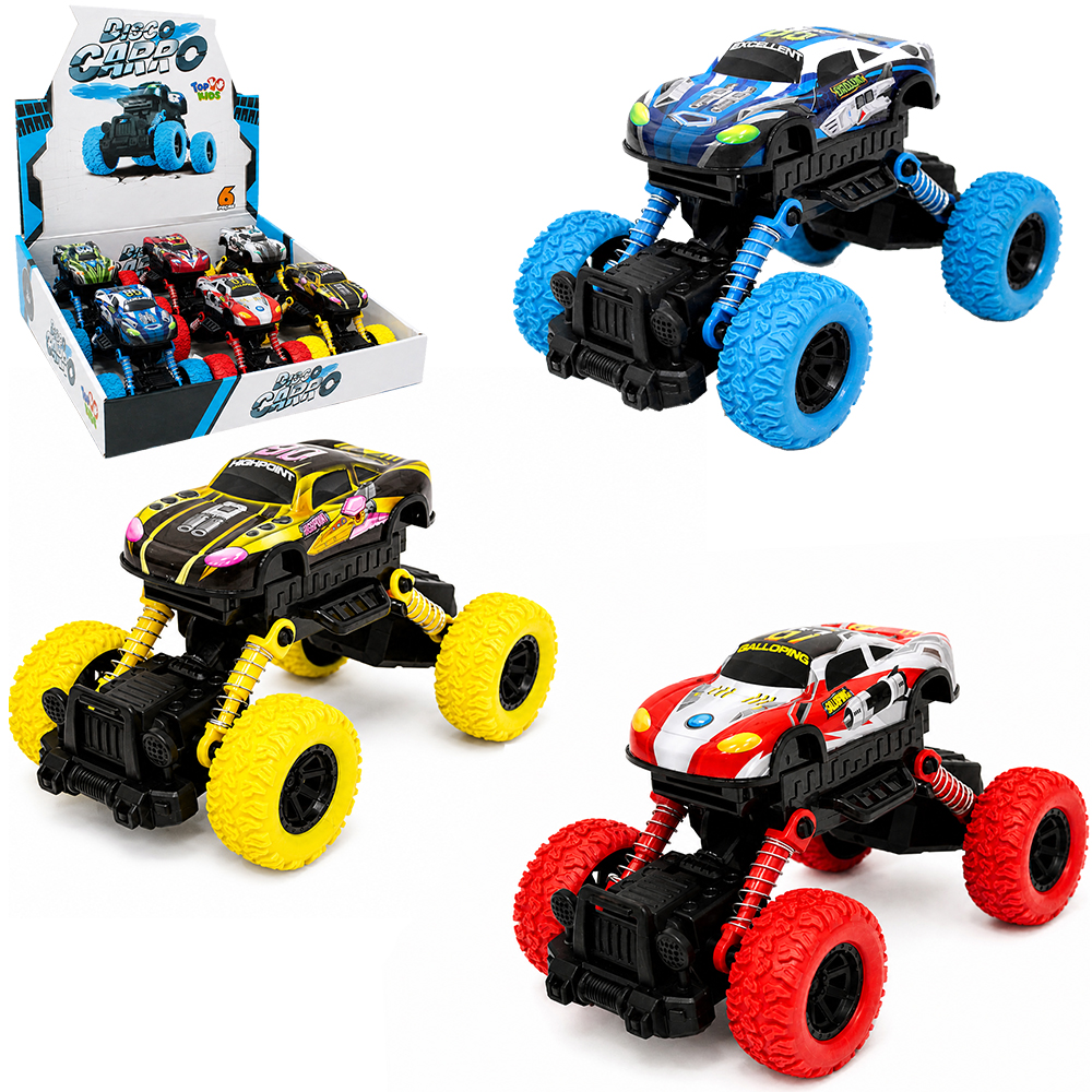 CARRO DE METAL MALUCO CAMBALHOTA PICK-UP A FRICCAO MONSTER LANCA DISCO C/10 DISCOS TOP KIDS DP PLAY