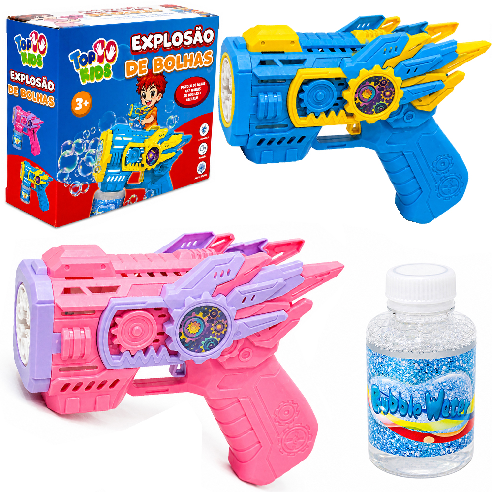 LANCA BOLHA DE SABAO PISTOLA EXPLOSAO DE BOLHAS COM LUZ A PILHA TOP KIDS