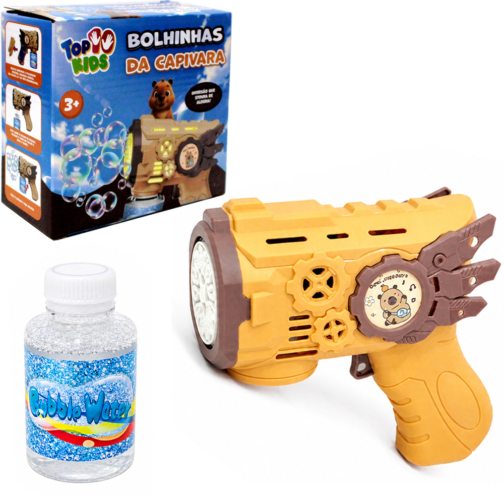 LANCA BOLHA DE SABAO PISTOLA BOLINHAS DA CAPIVARA COM LUZ A PILHA TOP KIDS