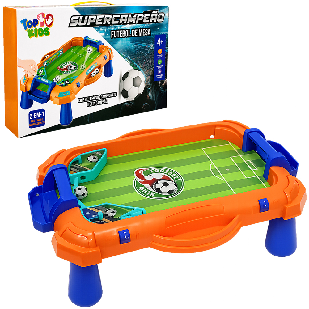 JOGO DE FUTEBOL LANCADOR GOL A GOL 2 EM 1 MEIO CAMPO E CAMPO COMPLETO COM 2 BOLAS SUPERCAMPEAO TOP KIDS