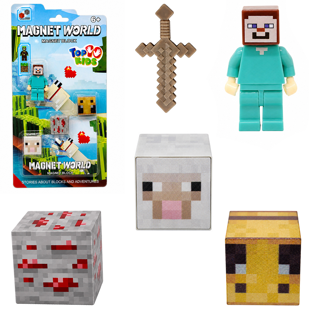 BONECO COM ACESSORIO + 3 BLOCOS MAGNETICO MAGNET WORLD TOP KIDS