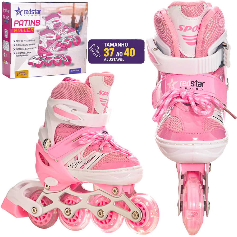 PATINS FEMININO ROLLER AJUSTAVEL COM FREIO TAMANHO 37-40
