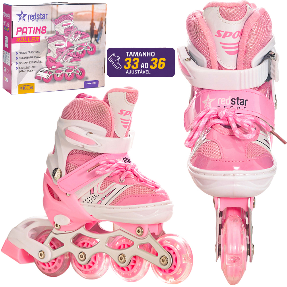 PATINS FEMININO ROLLER AJUSTAVEL COM FREIO TAMANHO 33-36