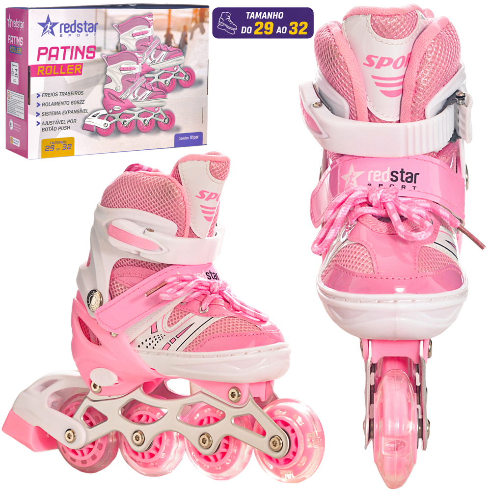 PATINS FEMININO ROLLER AJUSTAVEL COM FREIO TAMANHO 29-32