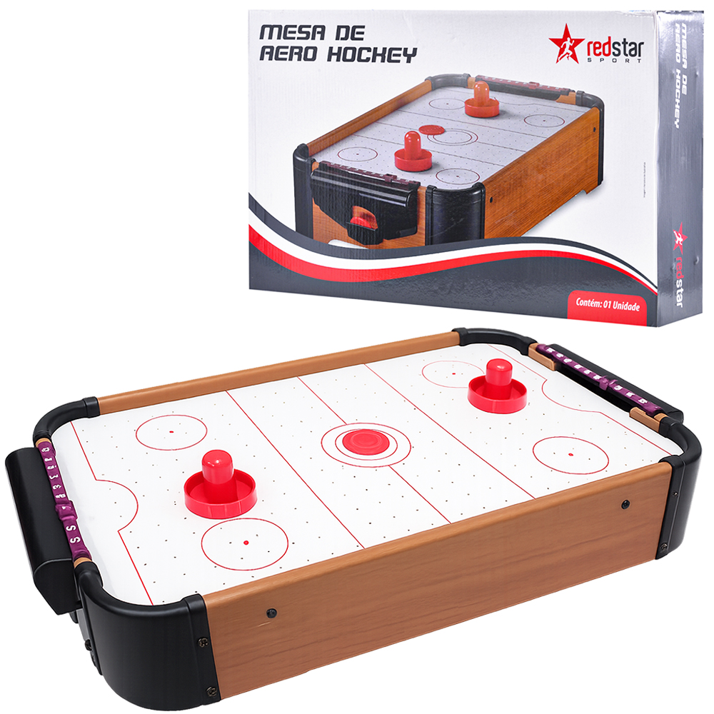 JOGO MESA DE AERO GAME HOCHEY COM 2 REBATEDORES + 2 DISCOS A PILHA 55X30,7X10,6CM