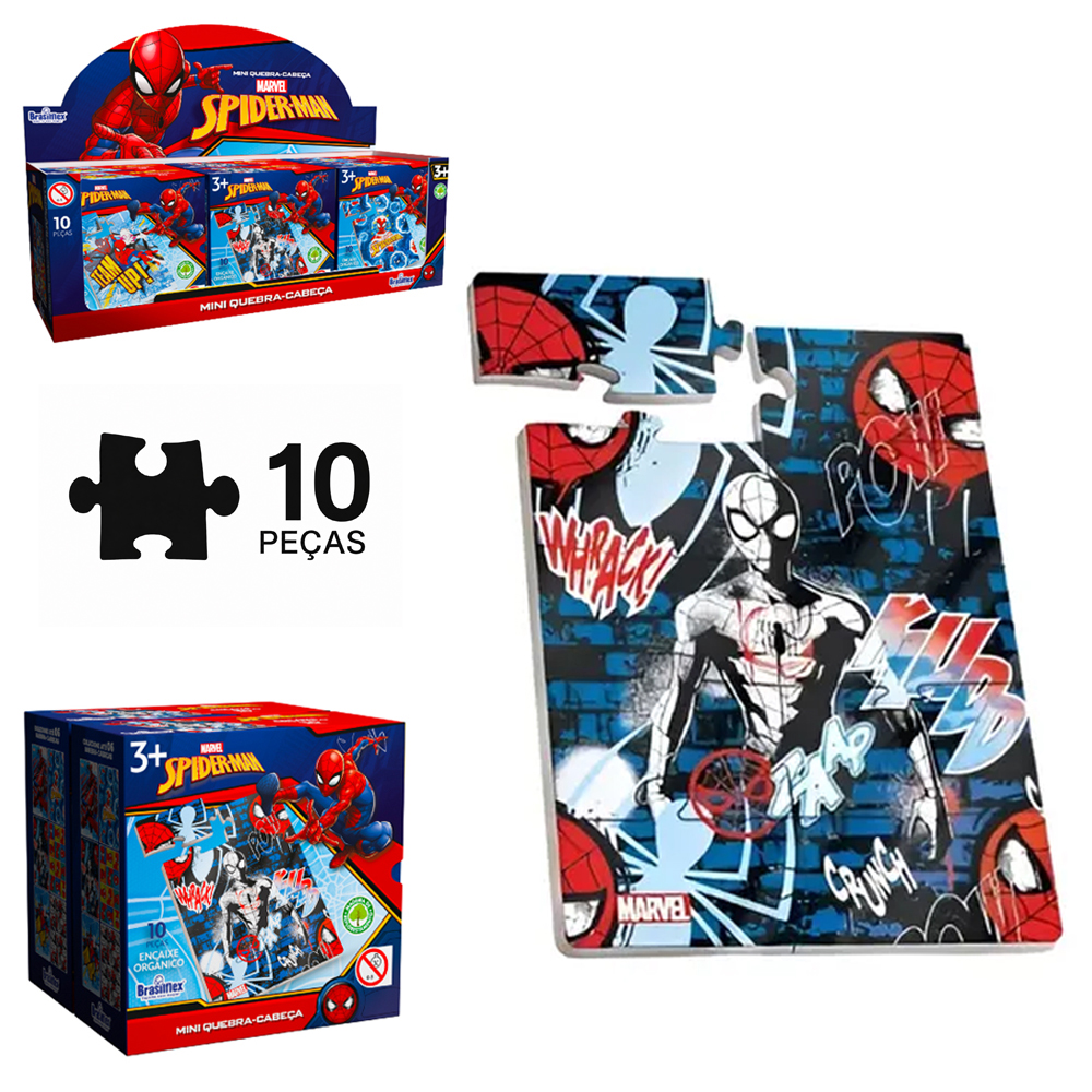 MINI QUEBRA CABECA DE MADEIRA MDF HOMEM ARANHA / SPIDER MAN COM 10 PECAS 12X8CM DP PLAY 