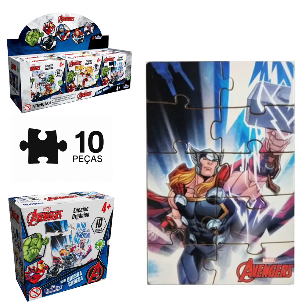 MINI QUEBRA CABECA DE MADEIRA MDF VINGADORES / AVENGERS COM 10 PECAS 12X8CM DP PLAY 