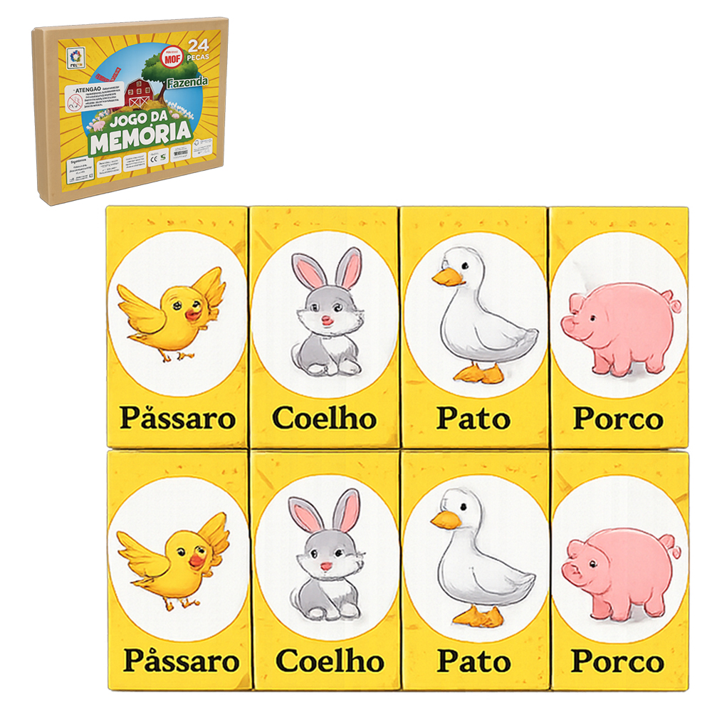 JOGO DA MEMORIA DE MADEIRA MDF FAZENDA COM 24 PECAS NO ESTOJO 