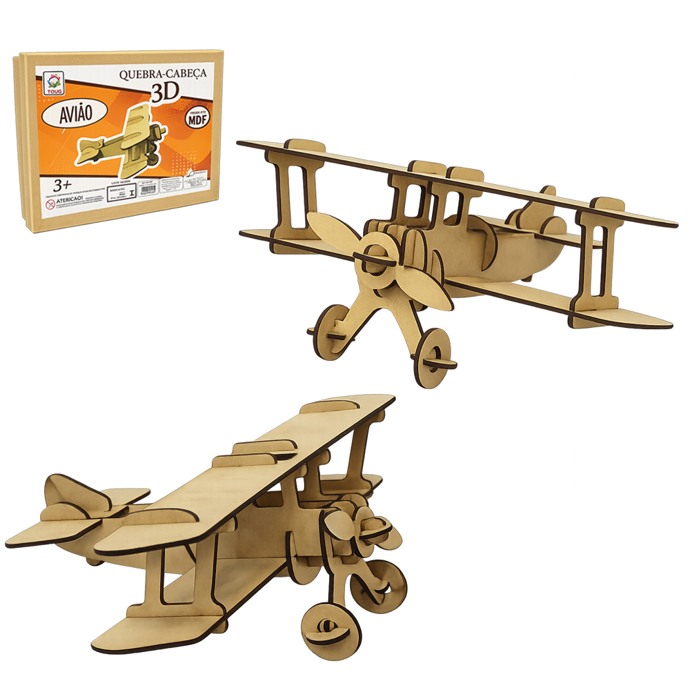QUEBRA CABECA 3D DE MADEIRA MDF AVIAO NO ESTOJO 
