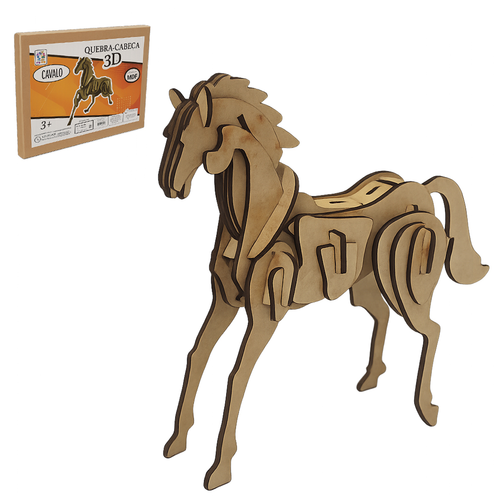 QUEBRA CABECA 3D DE MADEIRA MDF CAVALO NO ESTOJO 