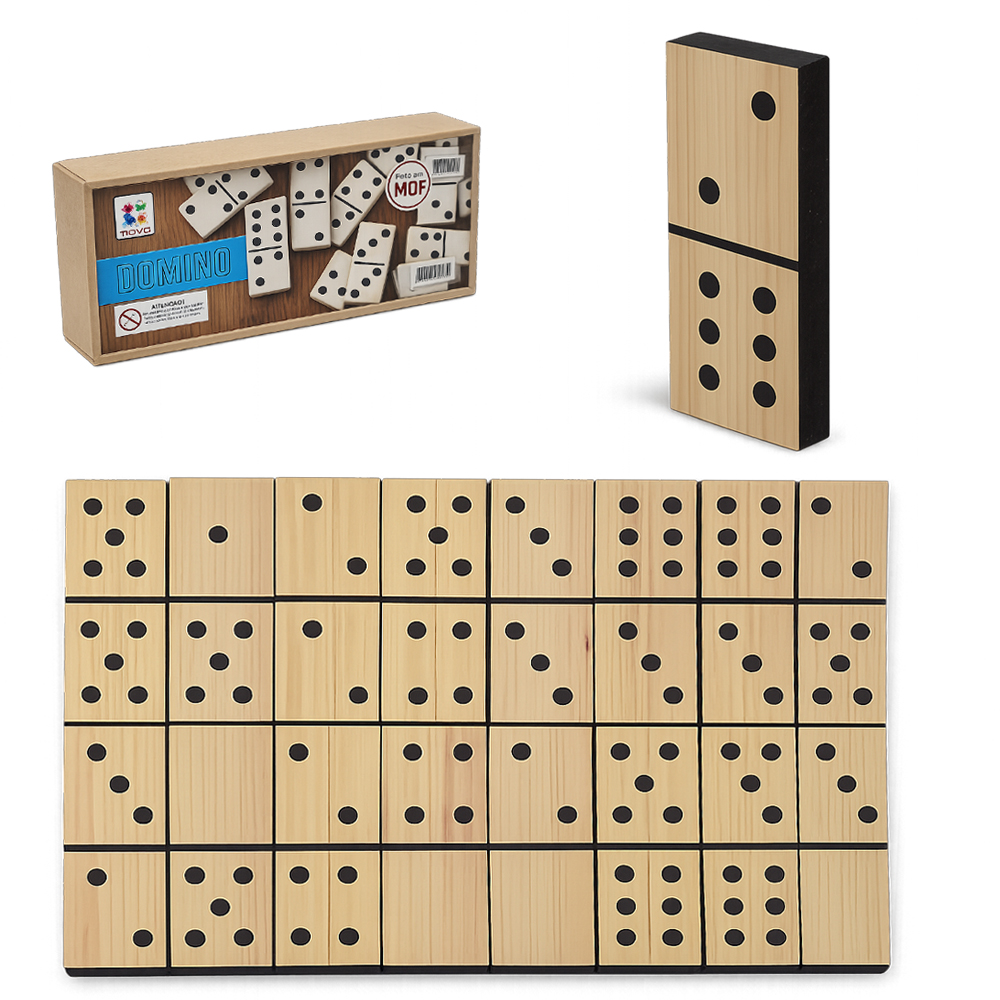 DOMINO DE MADEIRA MDF 60X25X7MM NO ESTOJO 