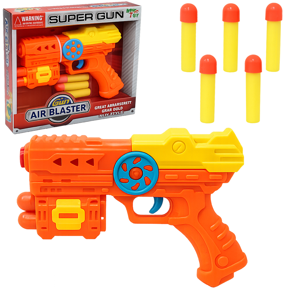 PISTOLA / REVOLVER LANCA DARDO ESPUMA COM 5 DARDOS SUPER GUN AIR BLASTER 