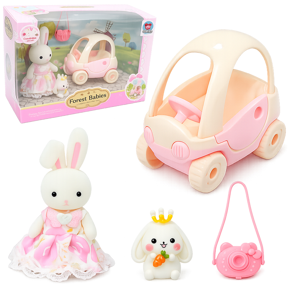 KIT PET COM COELHO + CARRINHO E ACESSORIOS FOREST BABIES 4 PECAS 