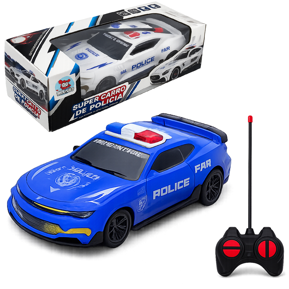 CARRO COM CONTROLE REMOTO SEM FIO SUPER CARRO DE POLICIA 7 FUNCOES A BATERIA RECARREGAVEL
