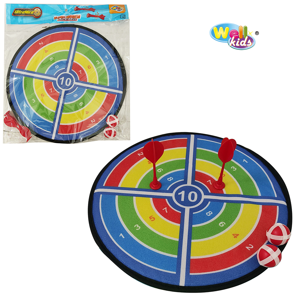 JOGO DE DARDOS COM 2 DARDOS + 2 BOLAS DE VELCRO + ALVO REDONDO 36CM DE Ø 