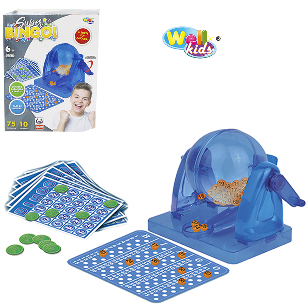 BINGO DE PLASTICO SUPER COM 10 CARTELAS + 75 NUMEROS 