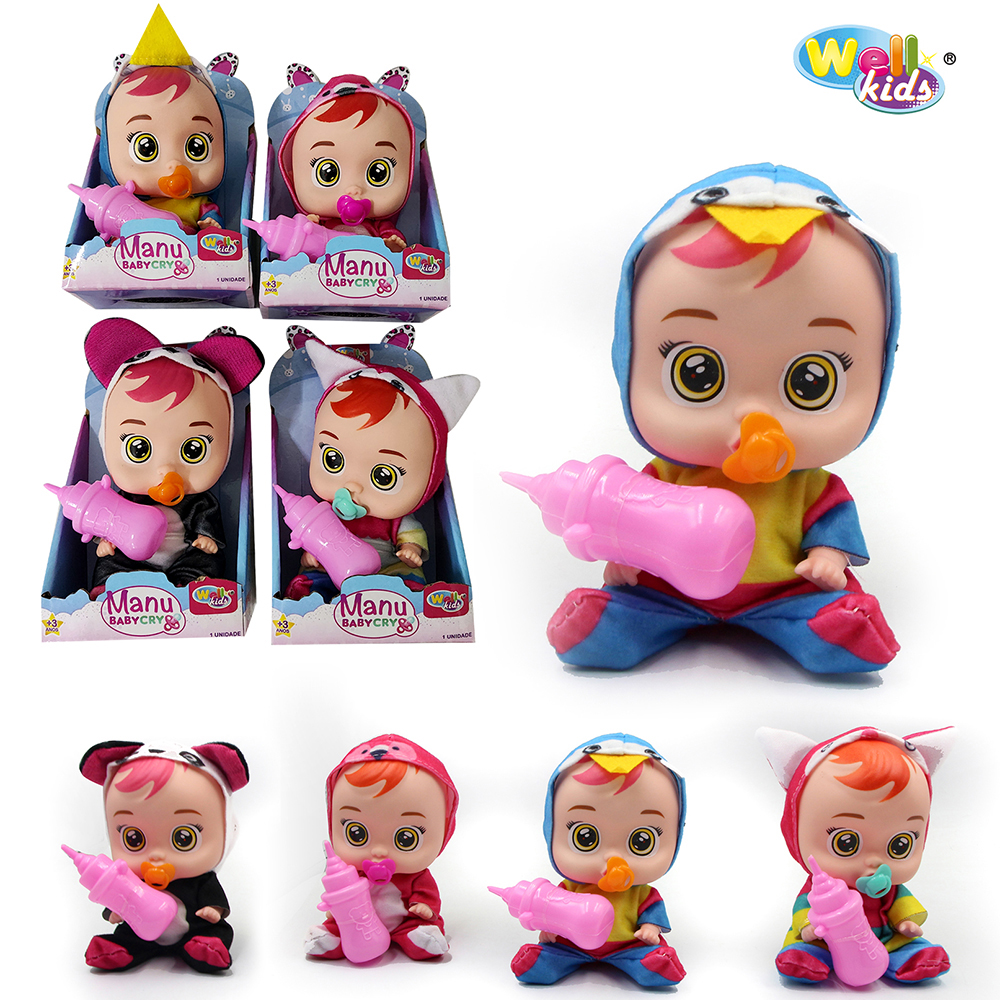 BONECA MANU BABYCRY COM CHUPETA + MAMADEIRA + SOM A BATERIA 