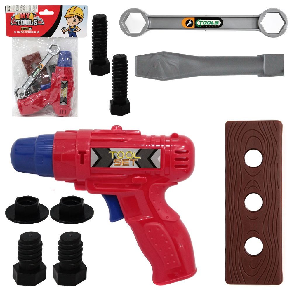 KIT FERRAMENTA INFANTIL COM FURADEIRA + PARAFUSO E ACESSORIOS MY TOOLS 8 PECAS