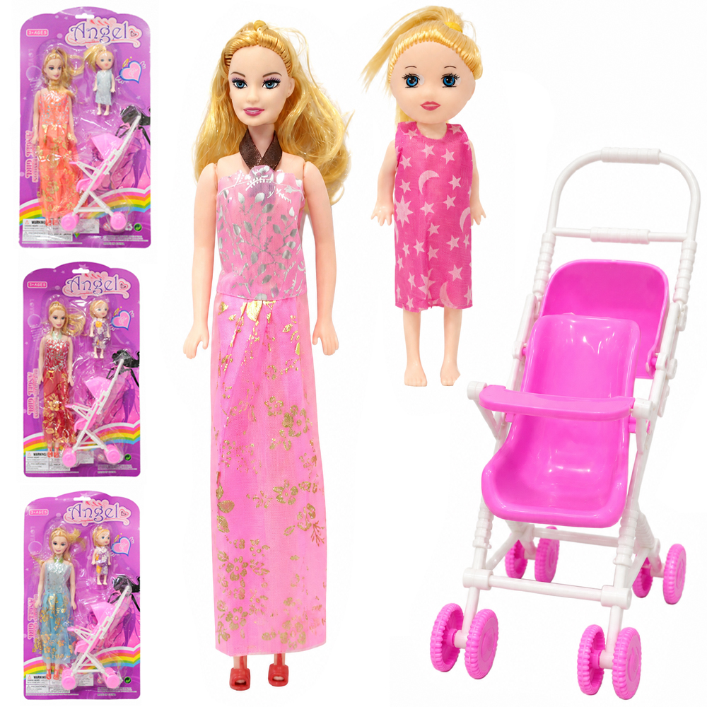 BONECA ANGEL MAE E FILHA COM CARRINHO DE BEBE