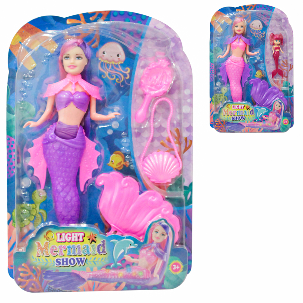 BONECA SEREIA LIGHT MERMAID SHOW MAE E FILHA COM LUZ A BATERIA 3 PECAS