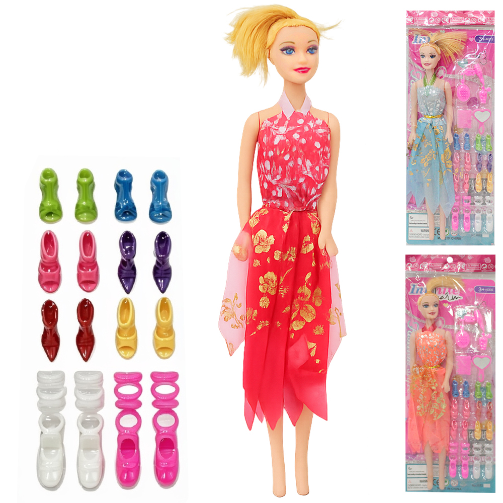 BONECA INFINITE CHARM TROCA CALCADO + PENTE E ACESSORIOS 22 PECAS