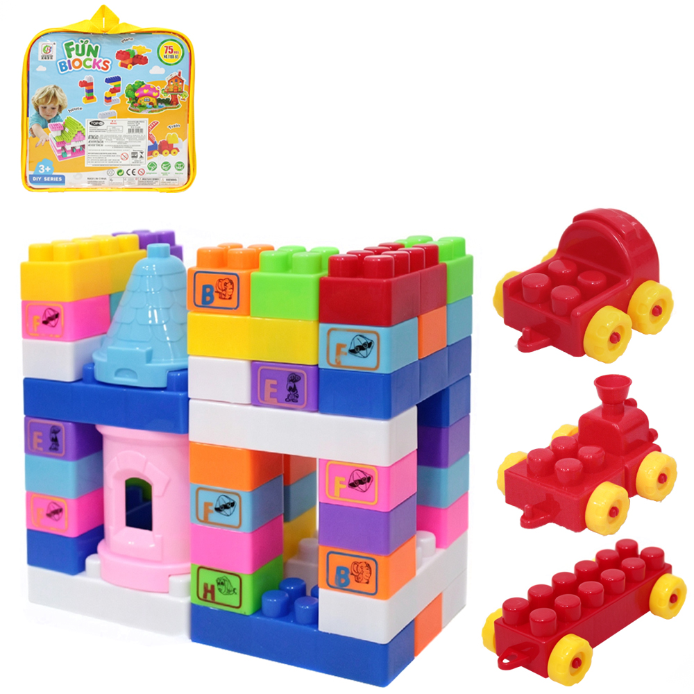 BLOCOS DE MONTAR BLOCKS CASA / CASINHA CASTELO COM 75 PECAS NA MOCHILA