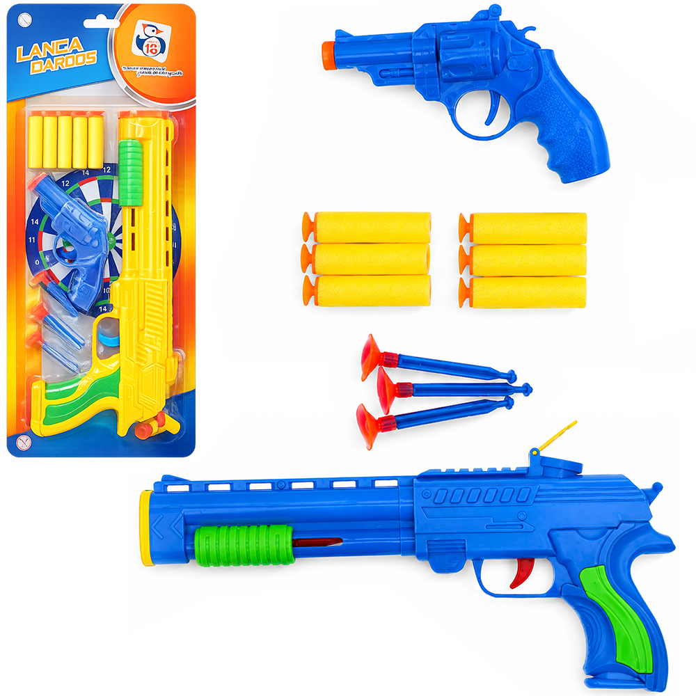 PISTOLA / REVOLVER LANCA DARDO ESPUMA / VENTOSA DUPLA COM 9 DARDOS