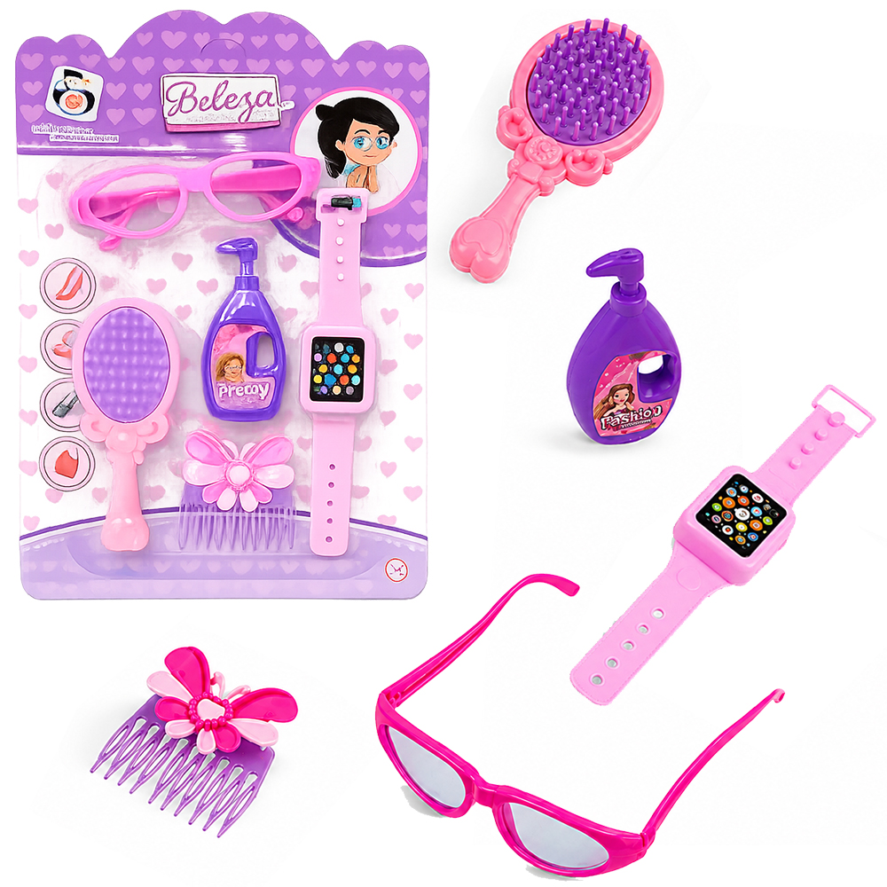 KIT BELEZA INFANTIL COM RELOGIO + OCULOS E ACESSORIOS BELEZA FASHION 5 PECAS