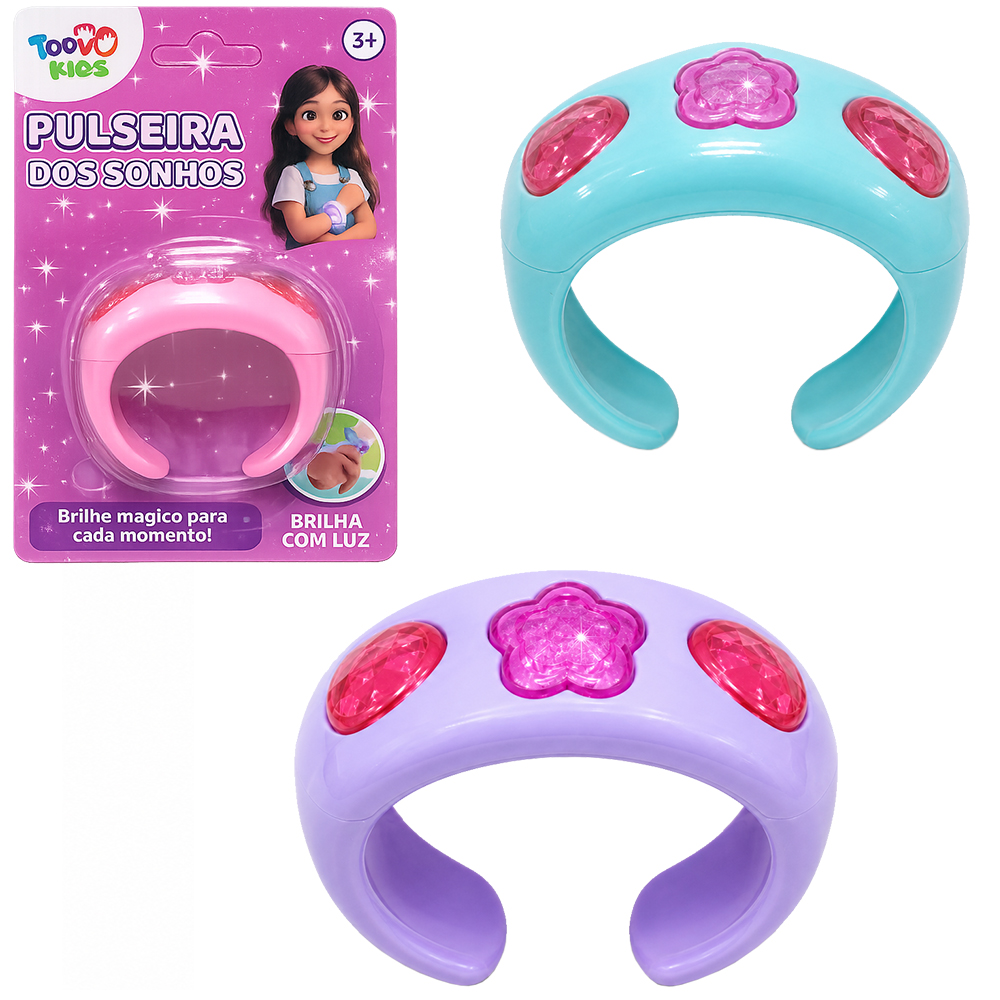 KIT BELEZA / BIJUTERIA INFANTIL PULSEIRA DOS SONHOS COM LUZ A BATERIA TOP KIDS
