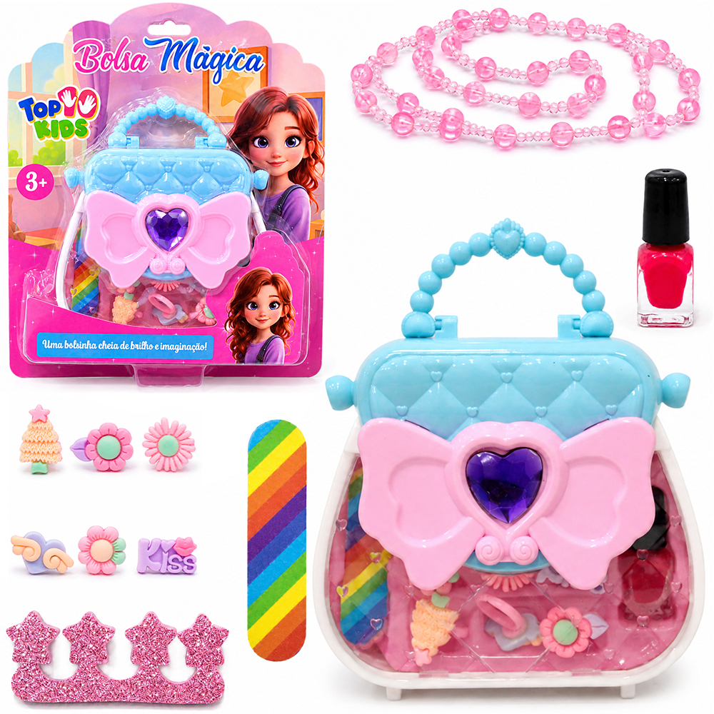 KIT MANICURE INFANTIL COM ESMALTE + SEPARADOR DE DEDO E ACESSORIOS 11 PECAS NA BOLSA TOP KIDS