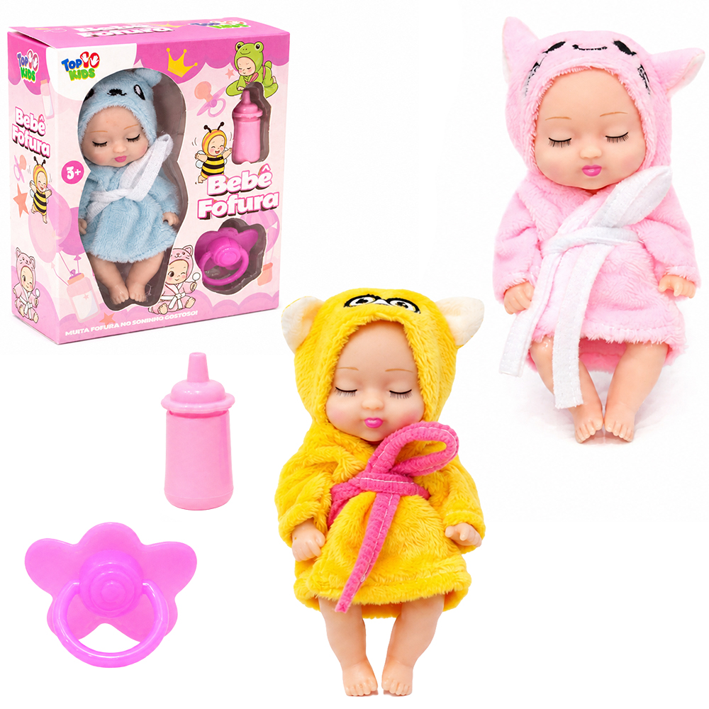 BONECA BEBE FOFURA COM CHUPETA E MAMADEIRA TOP KIDS