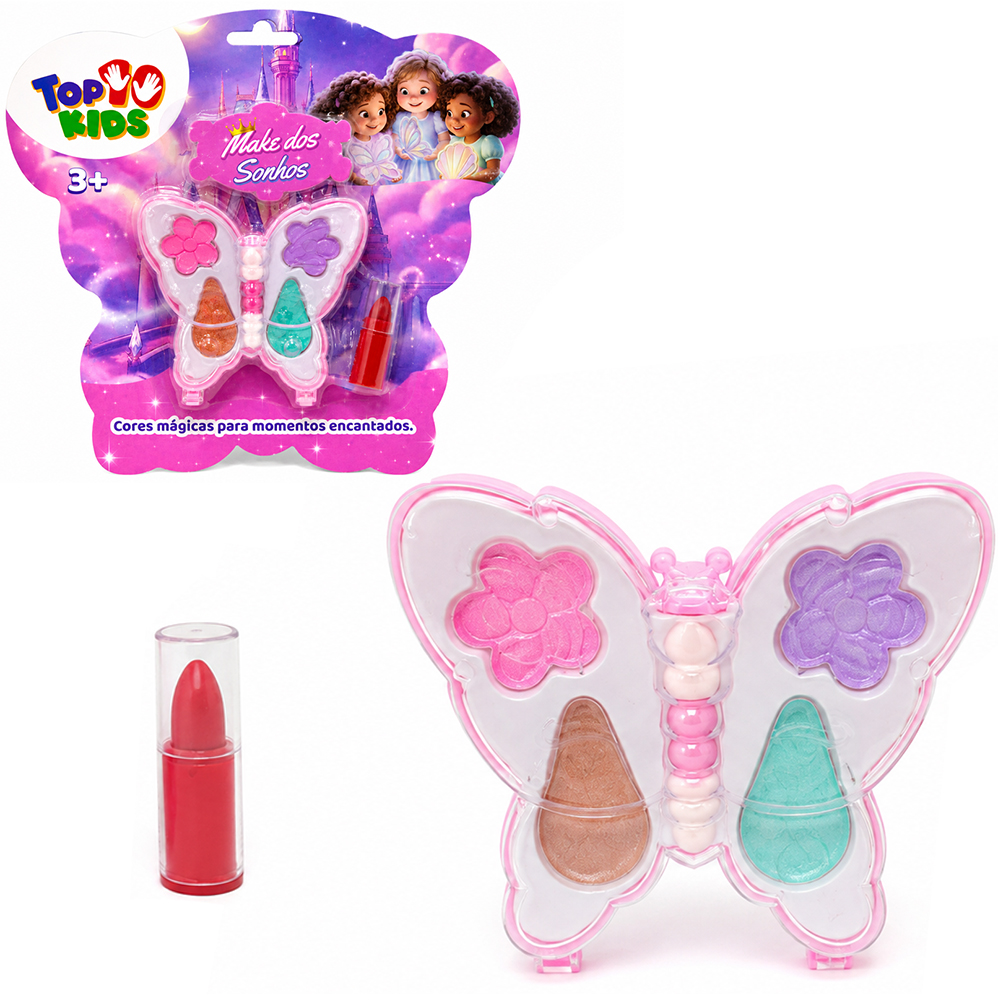 ESTOJO DE MAQUIAGEM COM SOMBRA + BATOM E PINCEL PARA BONECA BORBOLETA TOP KIDS 