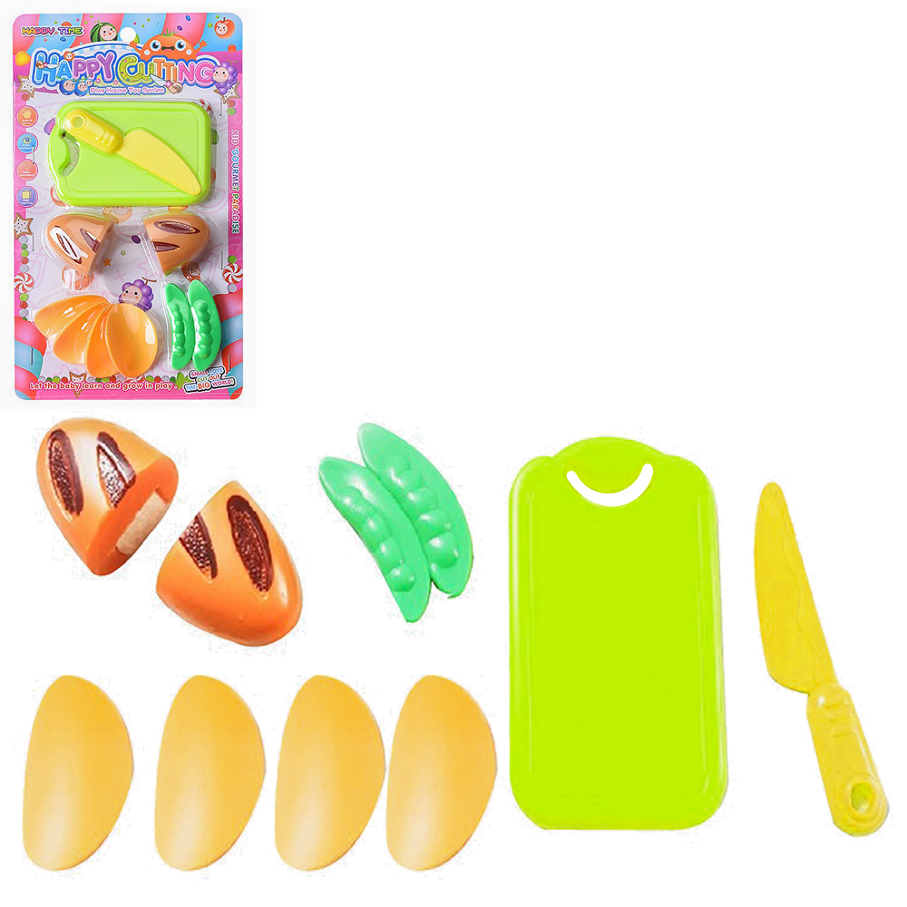 KIT COZINHA INFANTIL COM TABUA + FACA E ACESSORIOS COM VELCRO HAPPY CUTTING 9 PECAS 