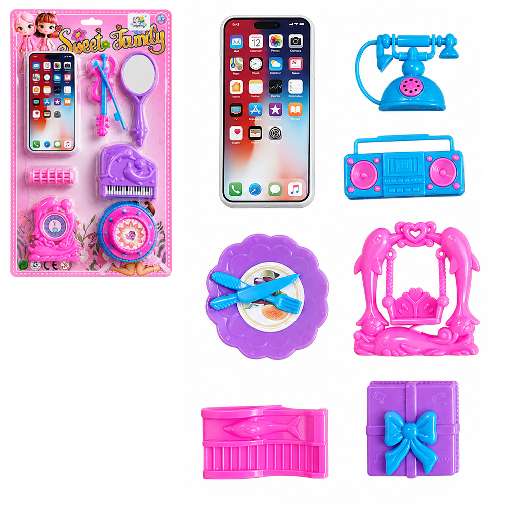 KIT INFANTIL COM CELULAR + TELEFONE E ACESSORIOS SWEET FAMILY 8 PECAS  