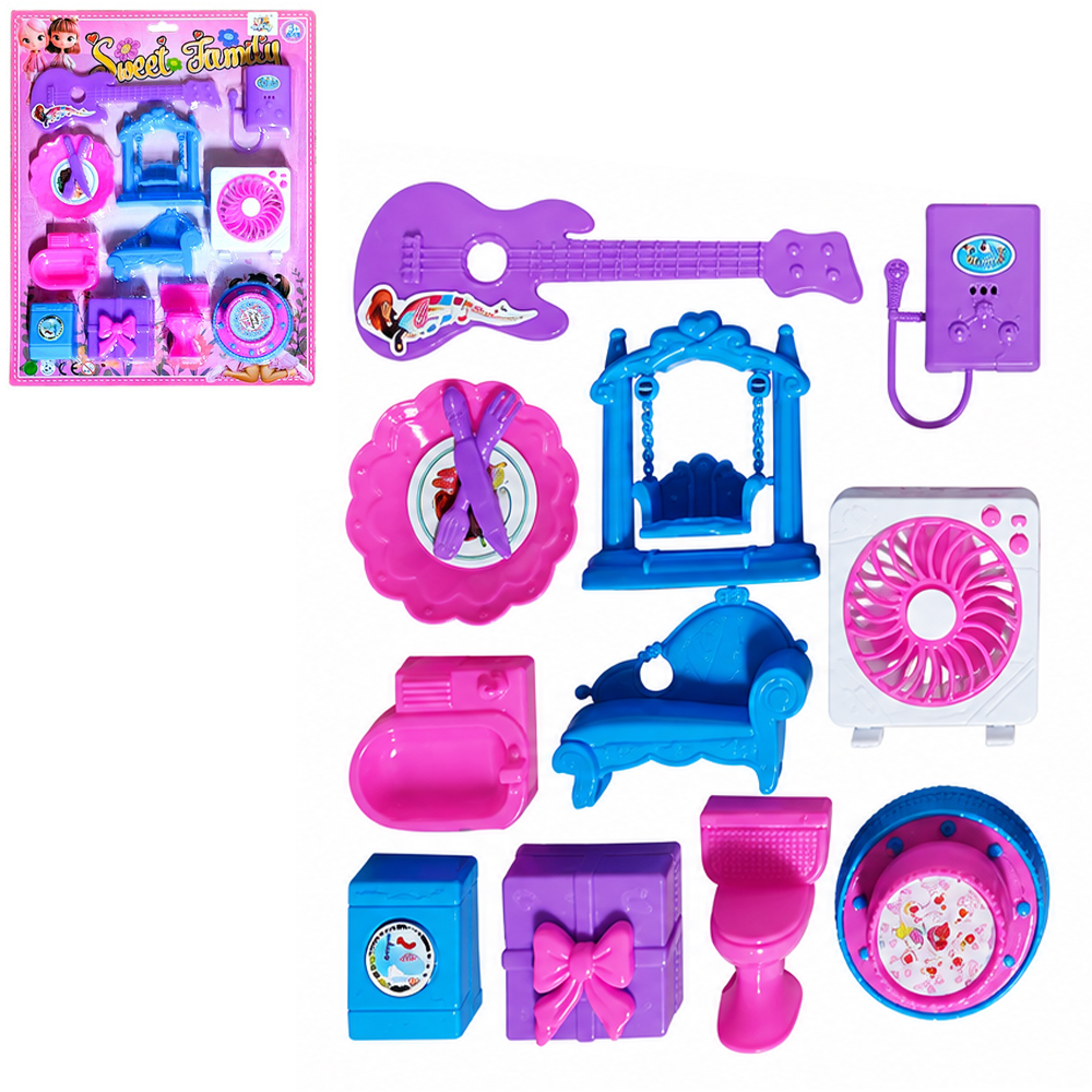 KIT INFANTIL COM GUITARRA + VENTILADOR E ACESSORIOS SWEET FAMILY 12 PECAS 